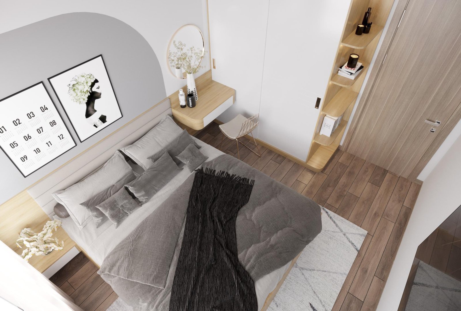Thiết kế nội thất phòng ngủ nhỏ đẹp với tủ quần áo cánh lùa tiết kiệm không gian
