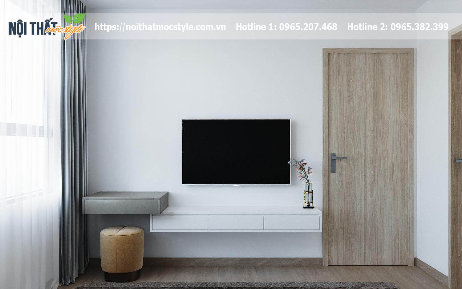 Góc kệ tivi đơn giản, thanh lịch dành cho không gian chung cư hiện đại-Nội thất Mộc Style 