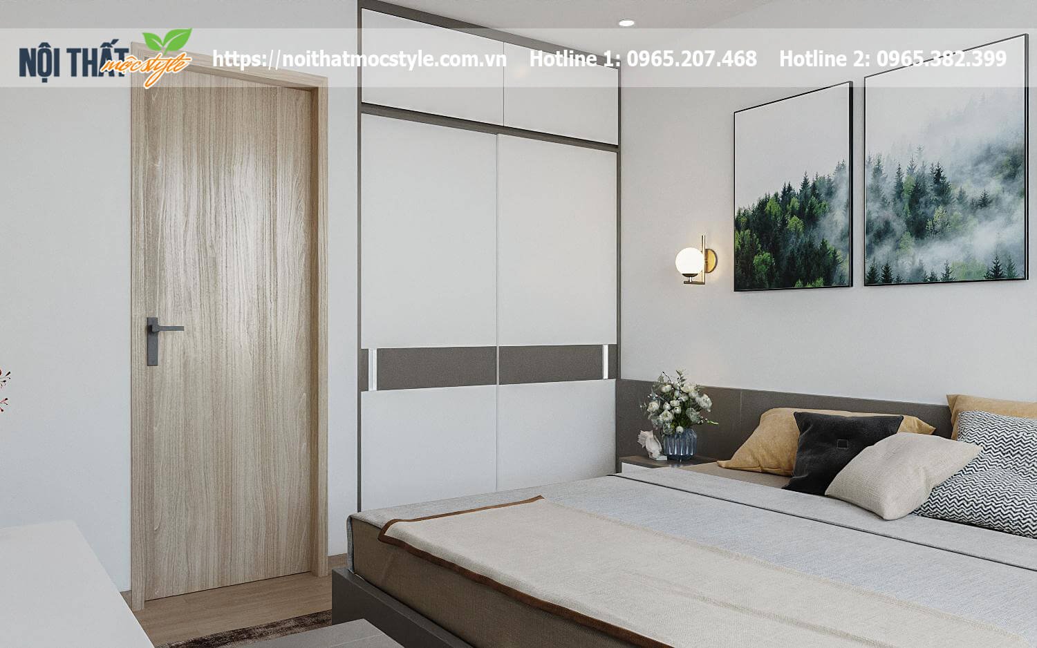 Không gian phòng ngủ đẹp tiện nghi và an toàn với thiết kế tủ quần áo cánh lùa âm tường kín đáo và lịch sự