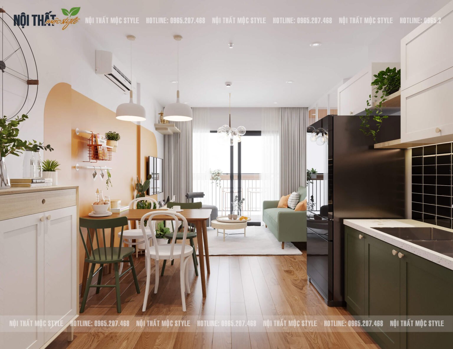 Thiết kế nội thất chung cư 60m2 căn 2PN+1 dự án Vinhome Smart City