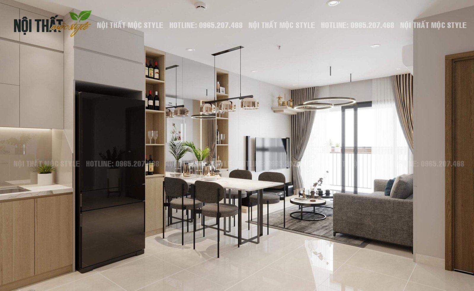 Thiết kế nội thất chung cư phong cách hiện đại với tông trắng ghi sang trọng