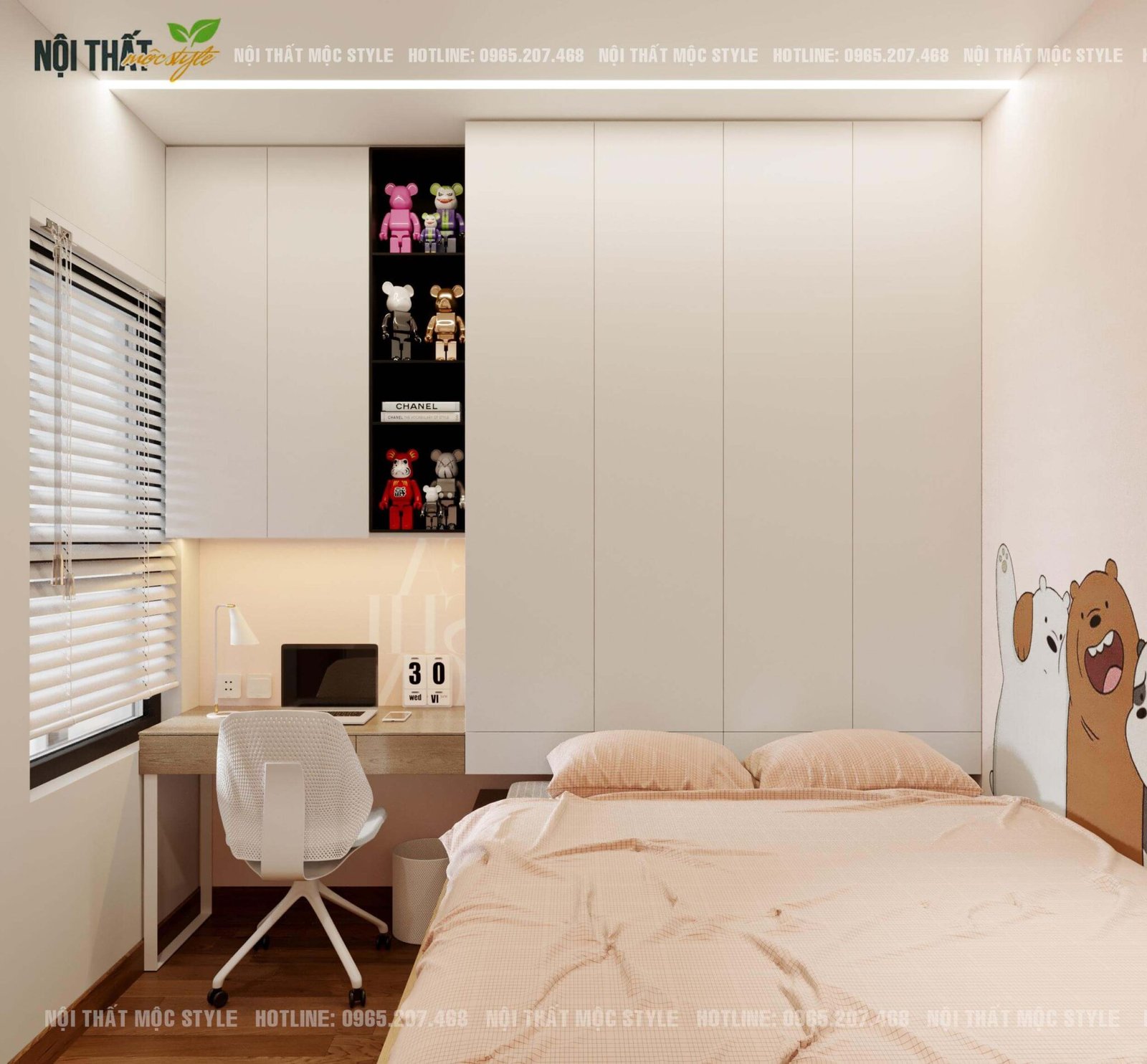 Thiết kế giường liền tủ tạo không gian sử dụng thuận tiện và phù hợp với diện tích nhỏ