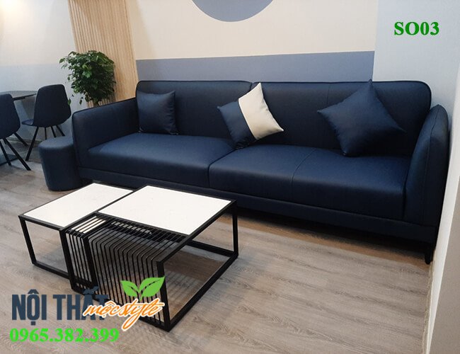 Bộ sofa nỉ tông màu xanh dương cực đậm chất và làm nổi bật phong cách cá tính của gia chủ