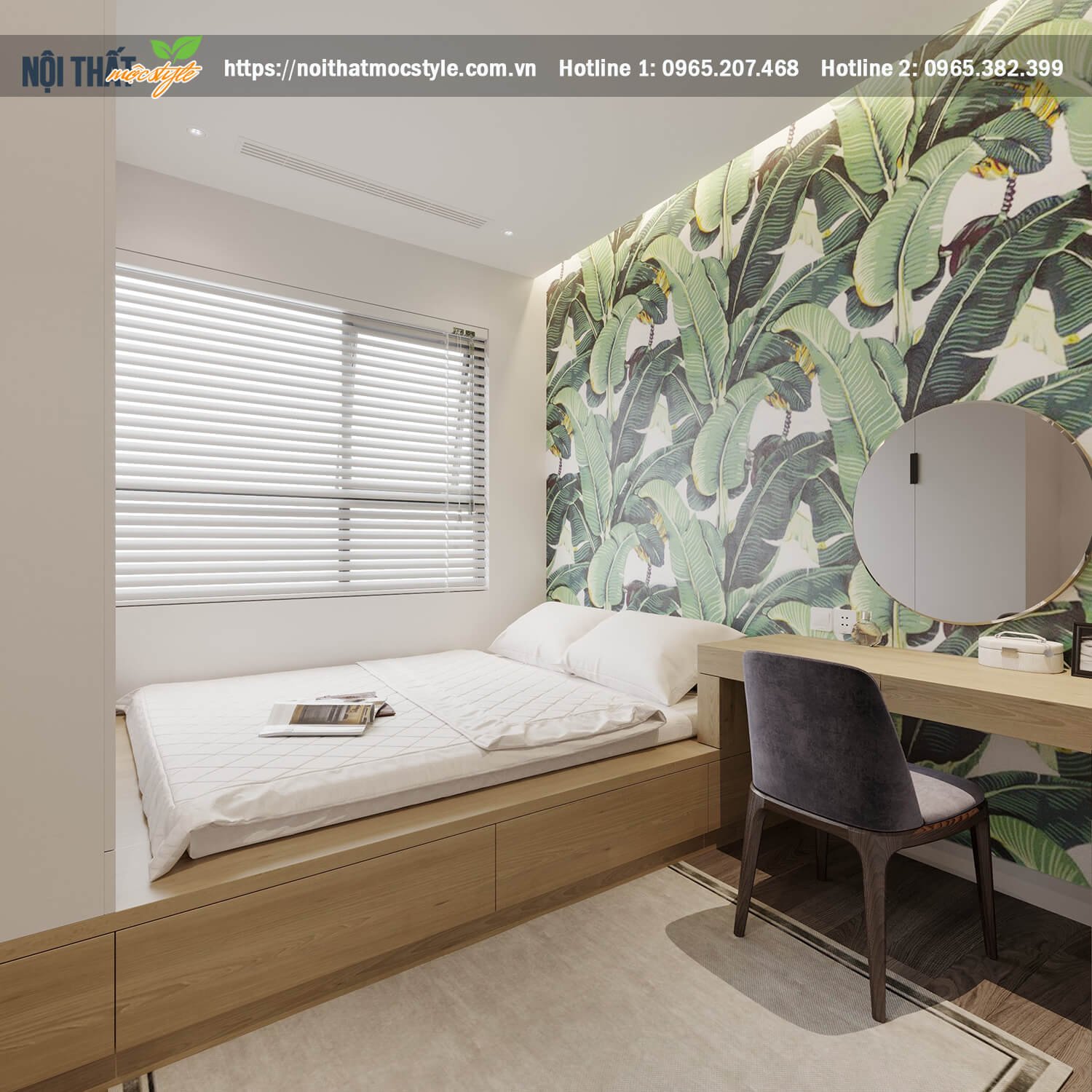 Thiết kế nội thất phòng ngủ đậm chất nhiệt đới - Thiết kế phòng ngủ 9m2 đẹp