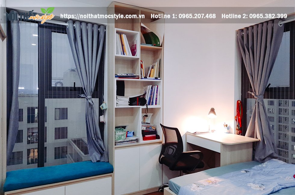 Không gian phòng ngủ nhỏ thông thoáng, rộng lớn với thiết kế hai cửa sổ tận dụng tối đa nguồn ánh sàng tự nhiên