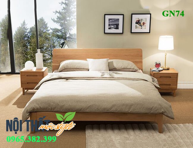 Giường ngủ gỗ sồi GN74 - Mẫu giường gỗ tự nhiên đẹp nhất năm 2020