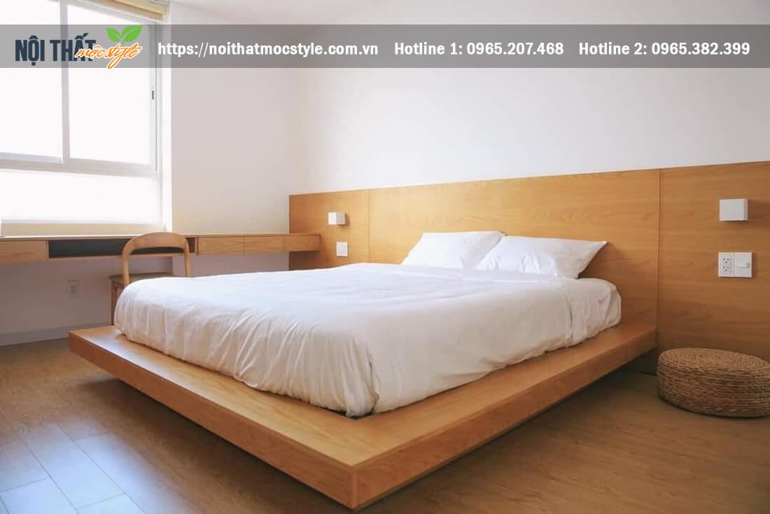 Mẫu giường ngủ kiểu Nhật hiện đại với thiết kế đầu giường liền thông vô cùng tinh tê và công năng Mẫu giường ngủ kiểu Nhật hiện đại với thiết kế đầu giường liền thông vô cùng tinh tê và công năng