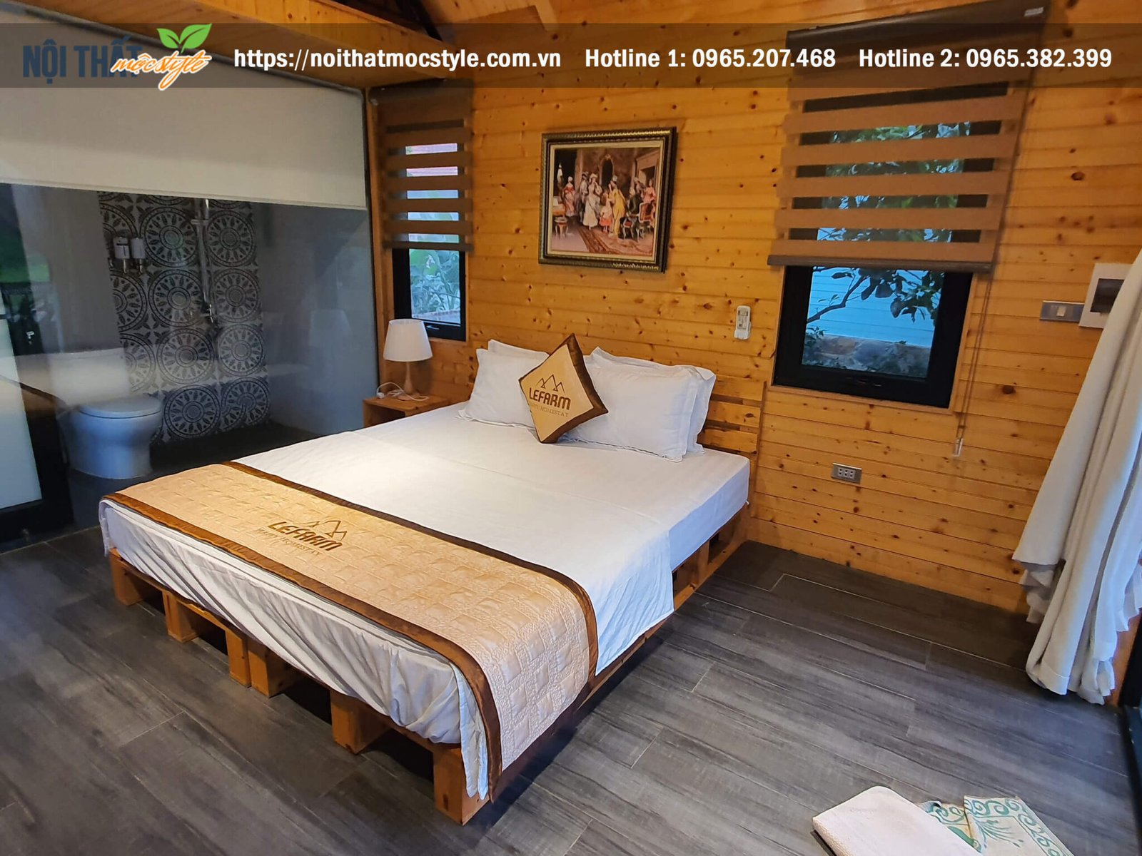 Không gian phòng ngủ chuẩn gu với chất liệu gỗ tự nhiên mang đến cho ta cảm giác ấm áp và thư thái