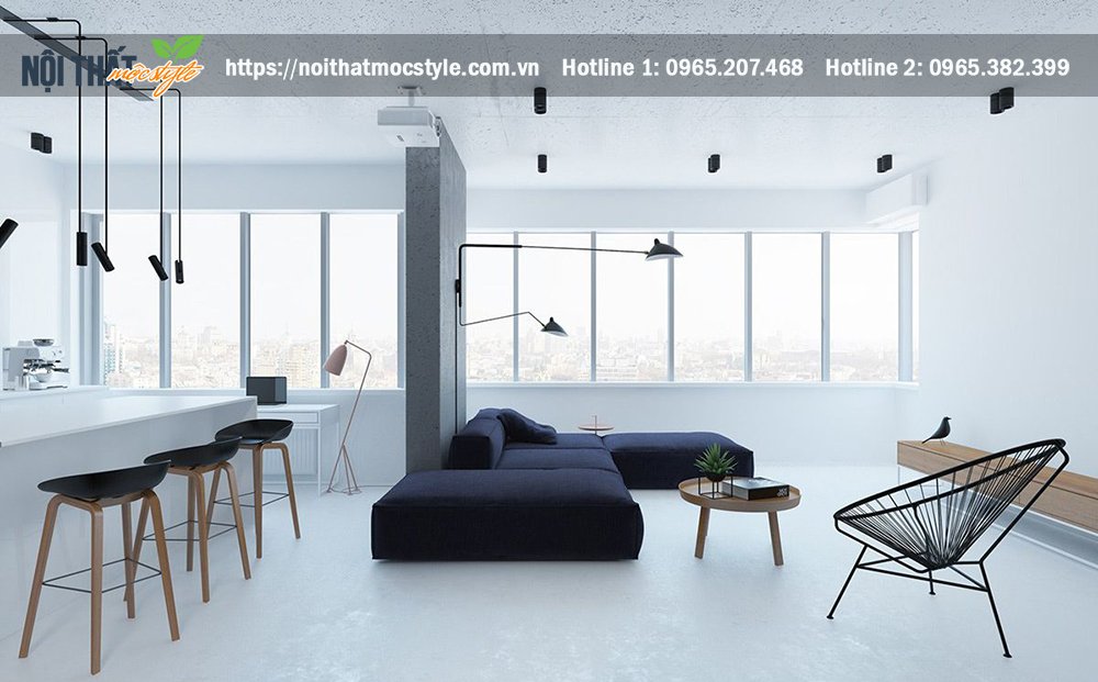 Thiết kế nội thất chung cư phong cách tối giản với sự tương phản giữa sáng và tối