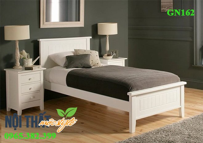 Giường ngủ 1m2 GN162- hiện đại, màu trắng - Nội thất Mộc Style