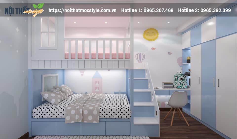 Thiết kế nội phòng ngủ bé tông xanh - Nội thất Mộc Style