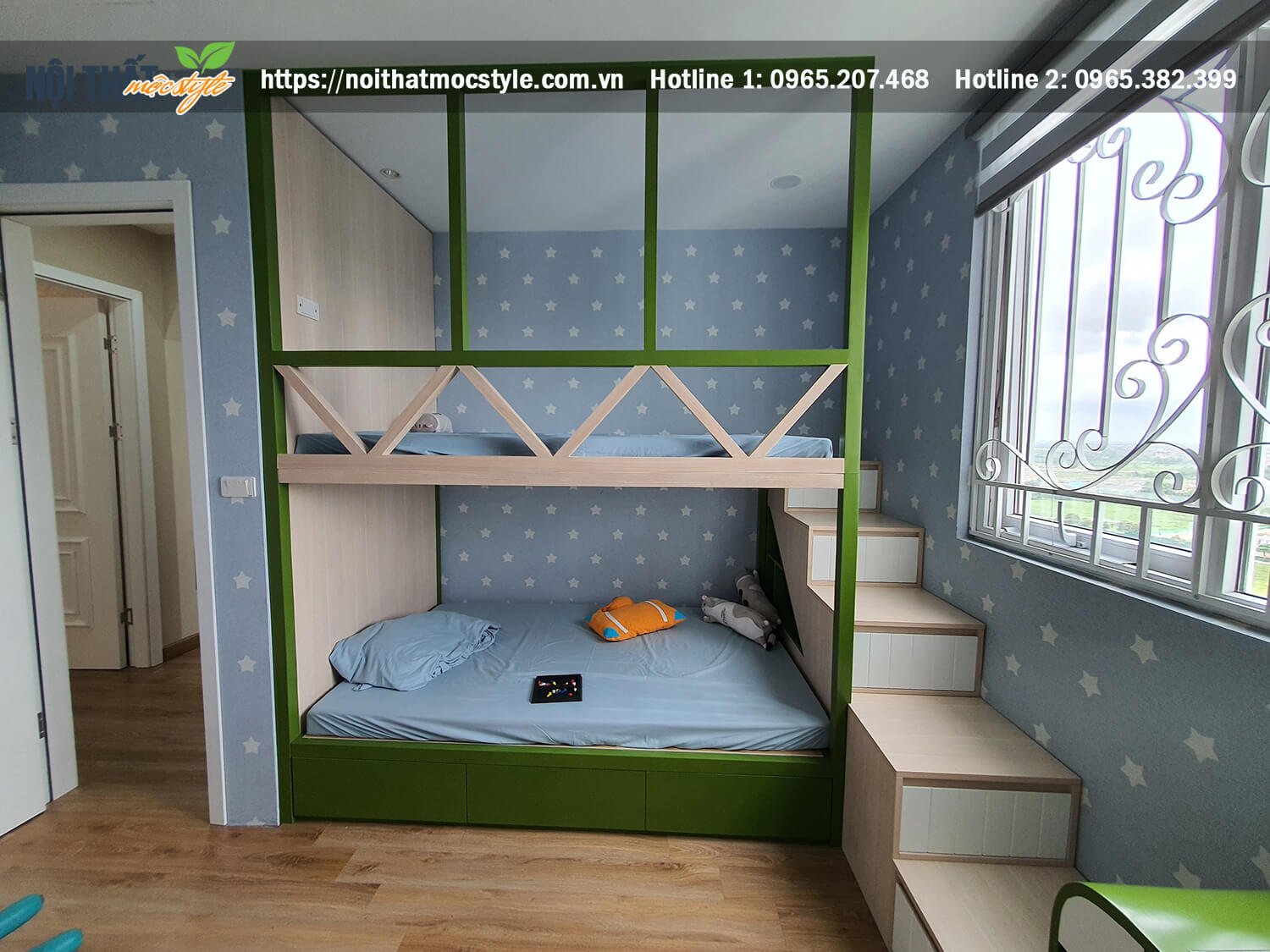 Không gian phòng ngủ bé cực đẹp và an toàn, khơi gợi sự hứng thú và khả năng sáng tạo cùng giường ngủ 2 tầng cho bé