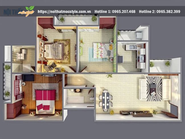 Mẫu thiết kế nội thất chung cư với những sắc màu nổi bật dành cho những gia chủ yêu thích sắc màu 