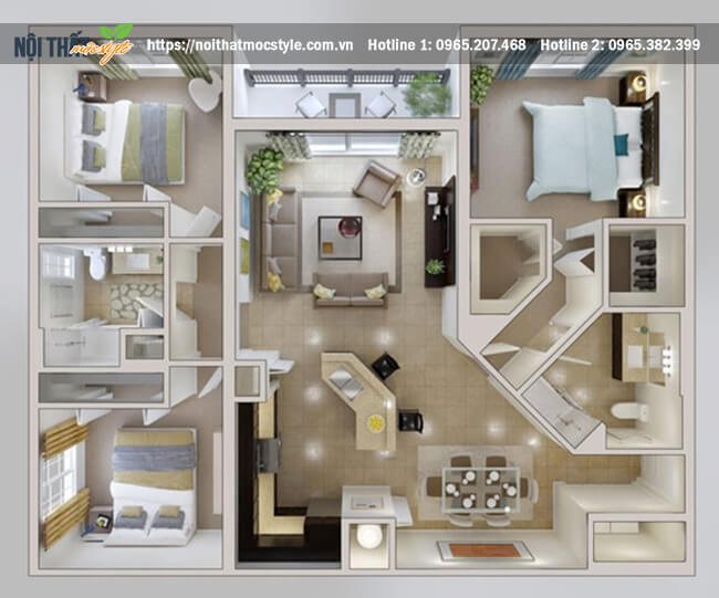 Mẫu thiết kế nội thất chung cư với không gian phòng ngủ hiện đại gồm phòng thay đồ và khu nhà vệ sinh