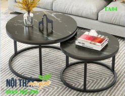 Cặp bàn trà chân sắt mặt đá đen