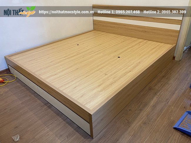 Giường ngủ gỗ công nghiệp thông minh với 3 ngăn kéo ở phía cuối đuôi giường