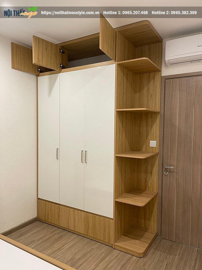 Hệ tủ quần áo kịch trần kết hơp kệ trang trí tạo không gian cất chứa đồ hiện đại và tối ưu Hệ tủ quần áo kịch trần kết hơp kệ trang trí tạo không gian cất chứa đồ hiện đại và tối ưu