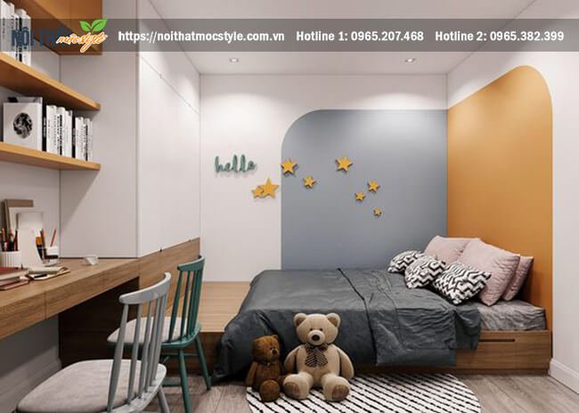 Không gian nội thất phòng ngủ hiện đại và tươi trẻ với chất liệu gỗ công nghiệp hiện đại