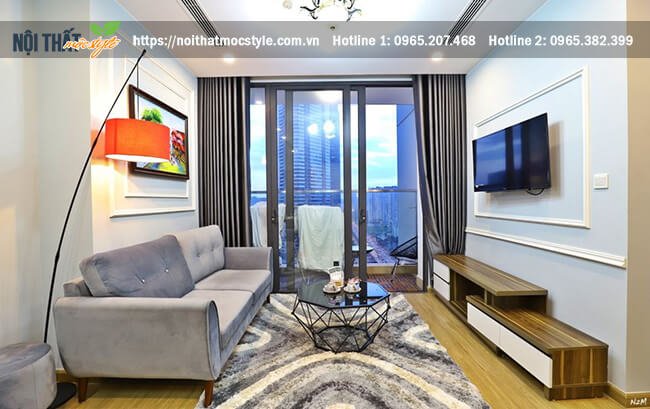 Trọn bộ combo nội thất hiện đại bao gồm ghế sofa, bàn trà và kệ tivi mang tông màu hiện đại