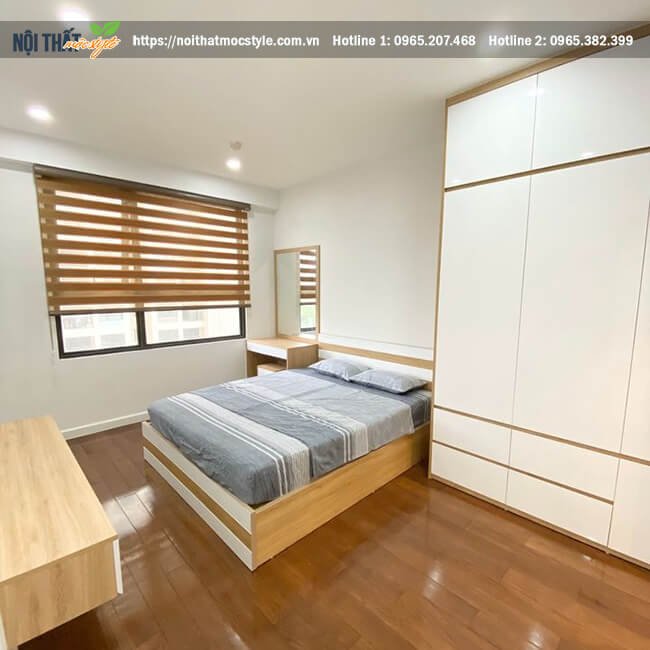 Phòng ngủ được làm bằng gỗ công nghiệp với nhiều ưu điểm vượt trội mang đến chất lượng sử dụng lâu dài