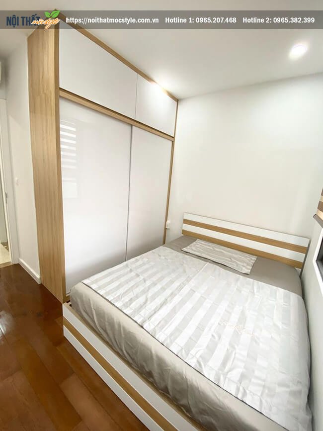 Combo nội thất phòng ngủ hiện đại với giường ngủ và tủ quần áo chất liệu gỗ công nghiệp