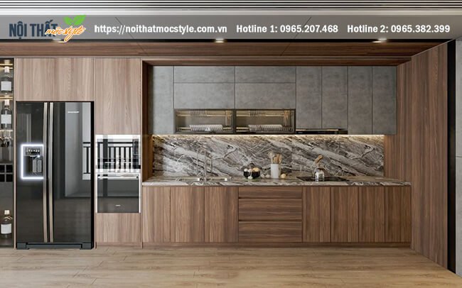 Hệ tủ bếp hiện đại với đầy đủ các khu vực tủ bếp như khu vực cất chứa, khu sơ chế, khu đun nấu Hệ tủ bếp hiện đại với đầy đủ các khu vực tủ bếp như khu vực cất chứa, khu sơ chế, khu đun nấu