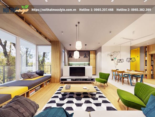 Phòng khách rộng rãi, nổi bật với và ấn tượng với gam màu sắc sắc sỡ tươi trẻ. Phòng khách rộng rãi, nổi bật với và ấn tượng với gam màu sắc sắc sỡ tươi trẻ.