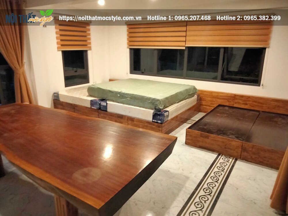 Bên cạnh là có thêm hệ giường hộp gỗ thông thông được sản xuất trực tiếp tại xưởng nhà Mộc 