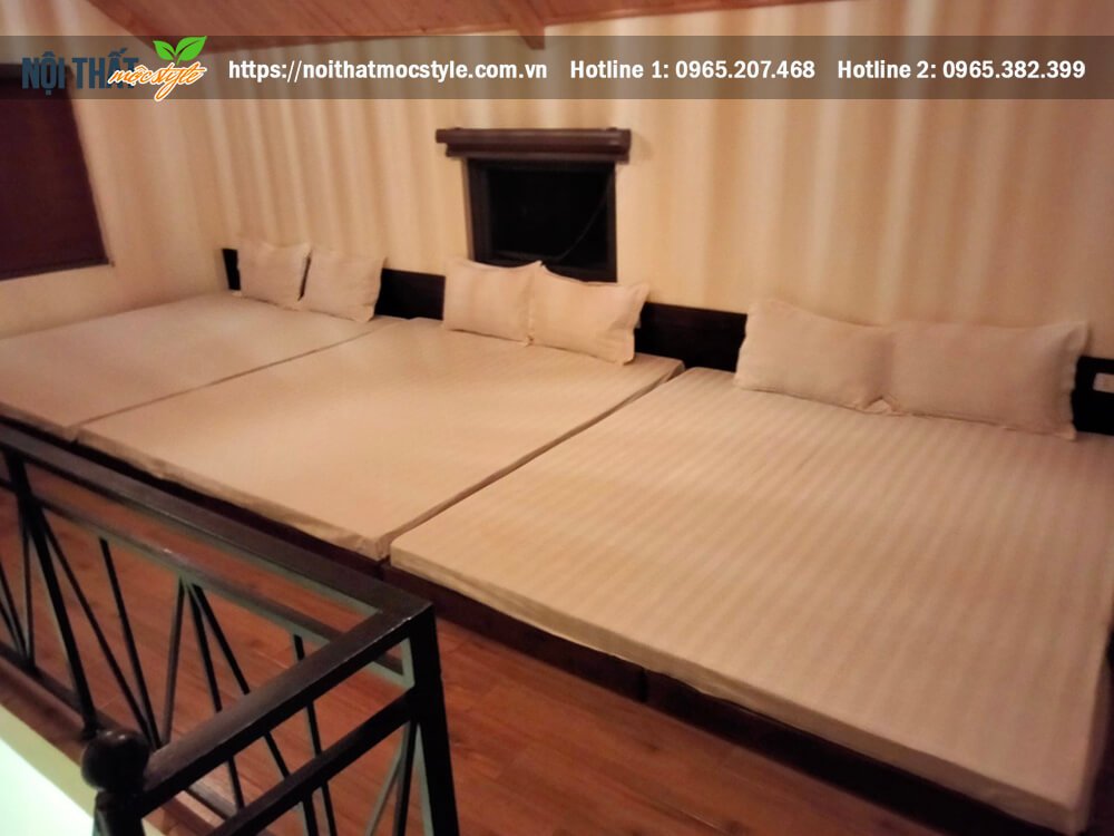 Hệ giường hộp chiều cao thấp được làm bằng chất liệu gỗ cao su