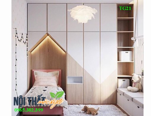 Mẫu tủ trẻ em TG21 kết hợp với giường ngủ sẽ mang tới cho bé yêu trải nghiệm thoải mái nhất.