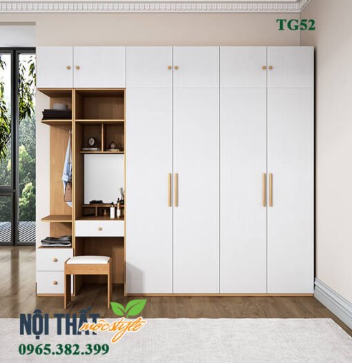 Tủ quần áo TG52 - Hệ tủ quần áo thông minh, hiện đại kết hợp với bàn trang điểm thanh lịch, tiện dụng.