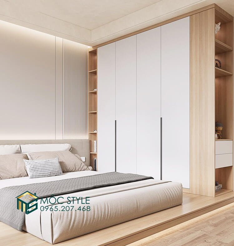 Hệ giường bệt cùng tủ kịch trần vô cùng nổi bật trong không gian thiết kế phòng ngủ