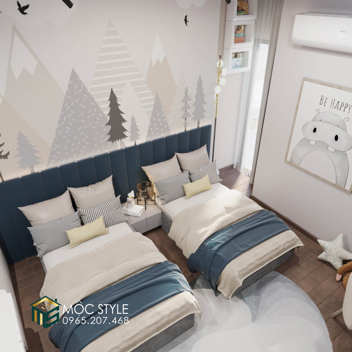 Không gian phòng ngủ của 2 bé sinh đôi