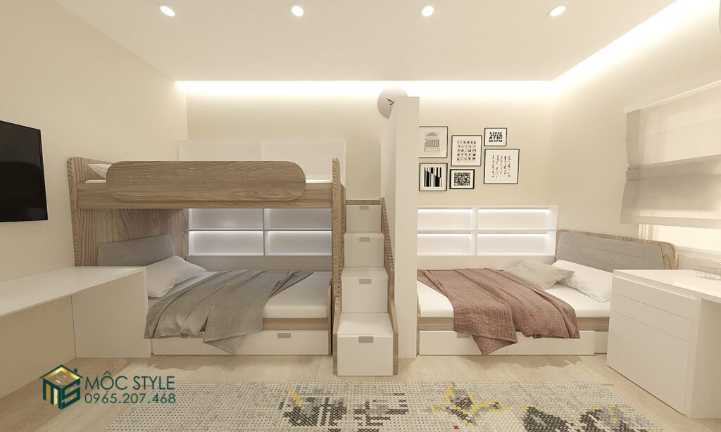 Thiết kế 3 giường ngủ cho 3 bé vừa tiện lợi vừa thoải mái