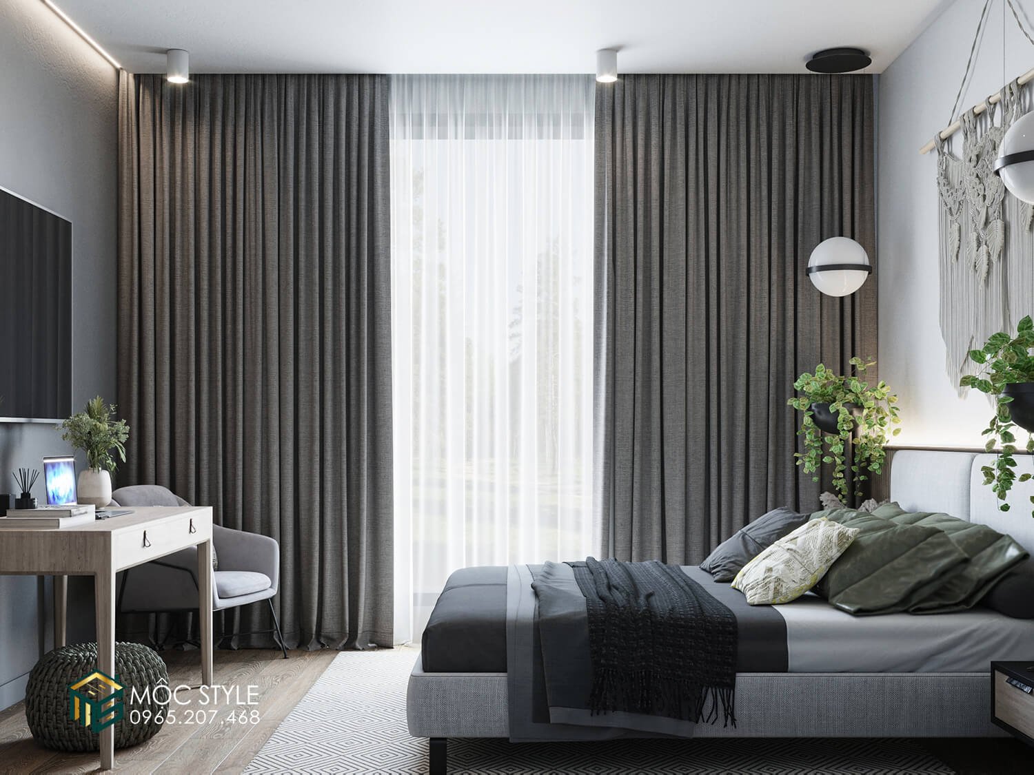 Thiết kế liền cửa sổ lớn giúp căn phòng ngủ nhận được nhiều ánh sáng tự nhiên