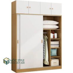 Tủ quần áo cánh lùa với ngăn tủ trên hiện đại