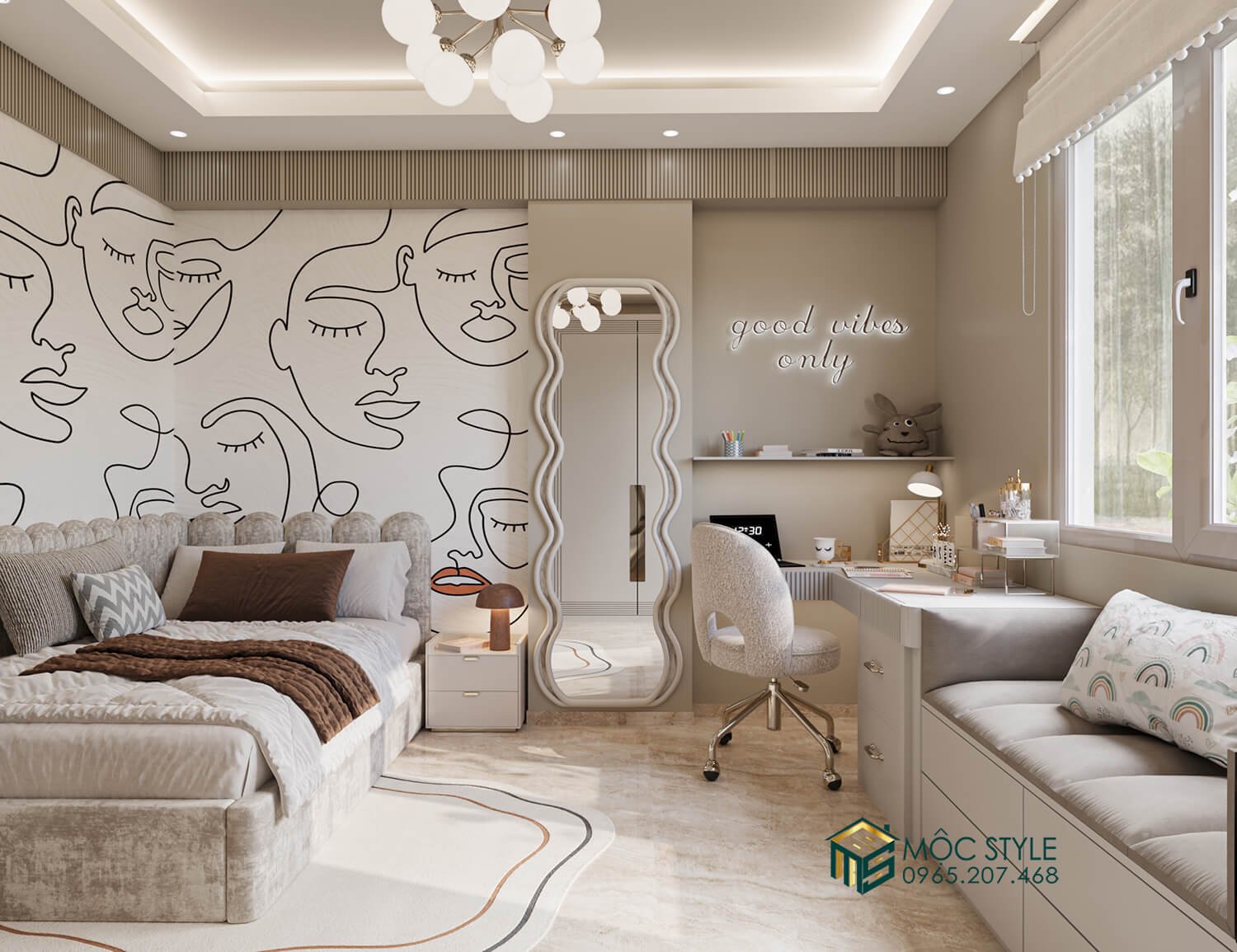 Không gian nội thất phòng ngủ PN19 hiện đại cho bạn nữ Không gian nội thất phòng ngủ PN19 hiện đại cho bạn nữ
