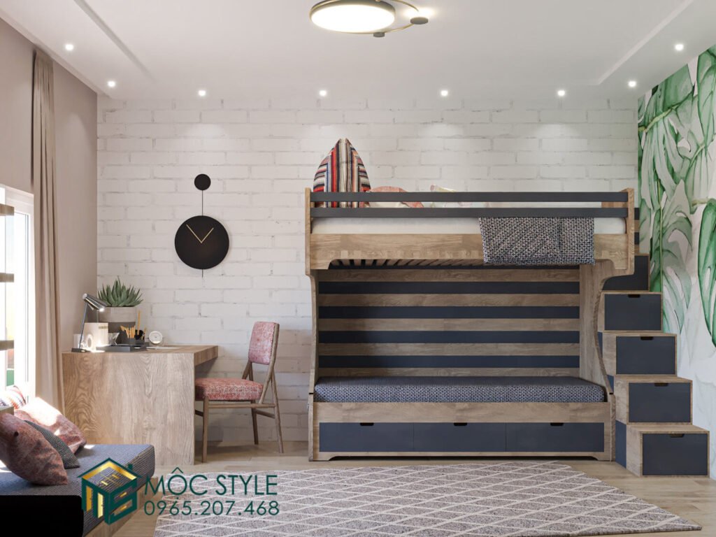 Giường tầng đơn giản giúp tiết kiệm diện tích