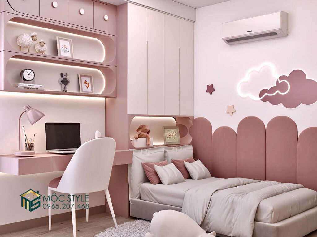 Phòng ngủ bé gái tông màu hồng dễ thương