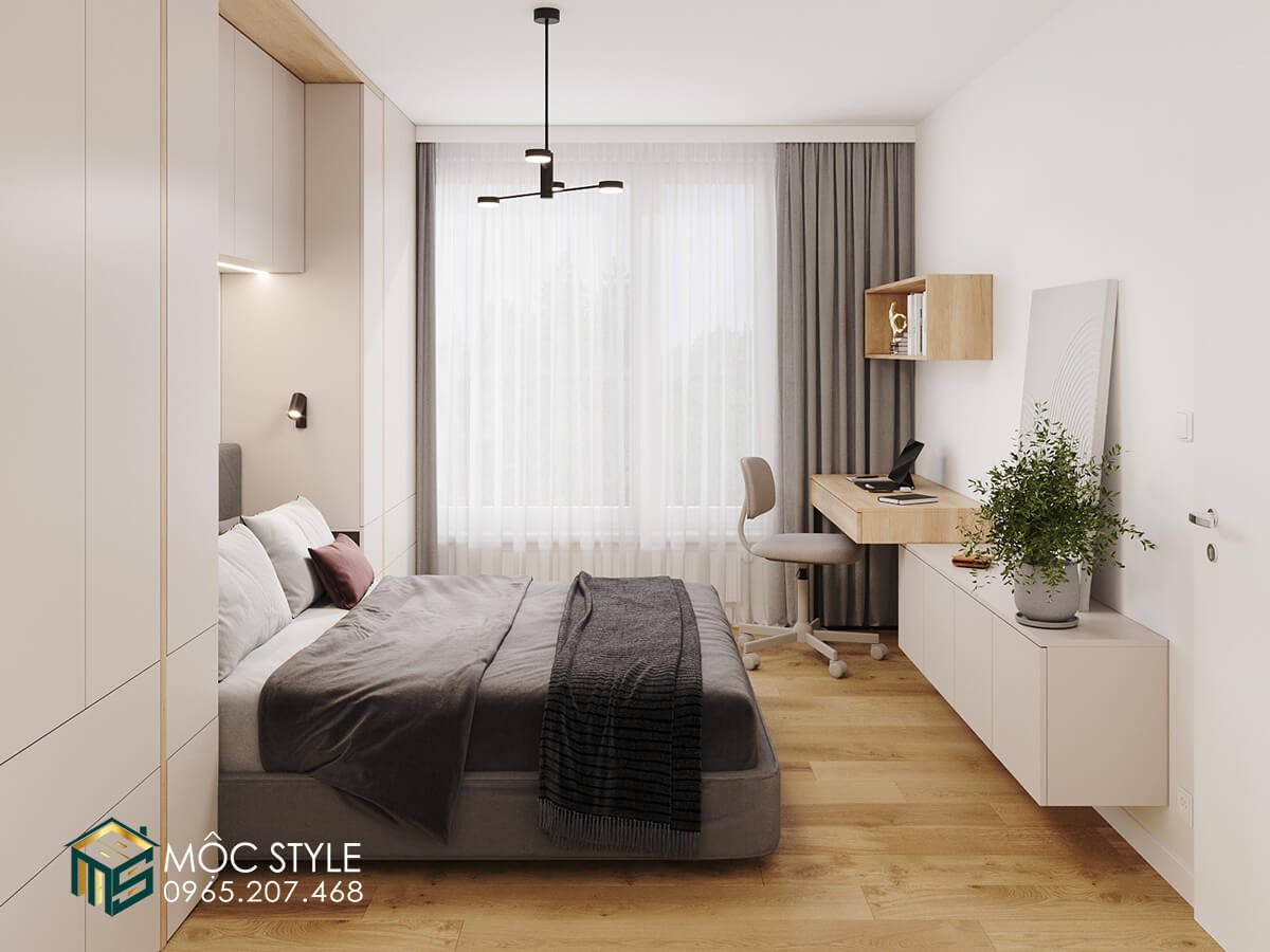 Không gian phòng ngủ chung cư đơn giản thoải mái