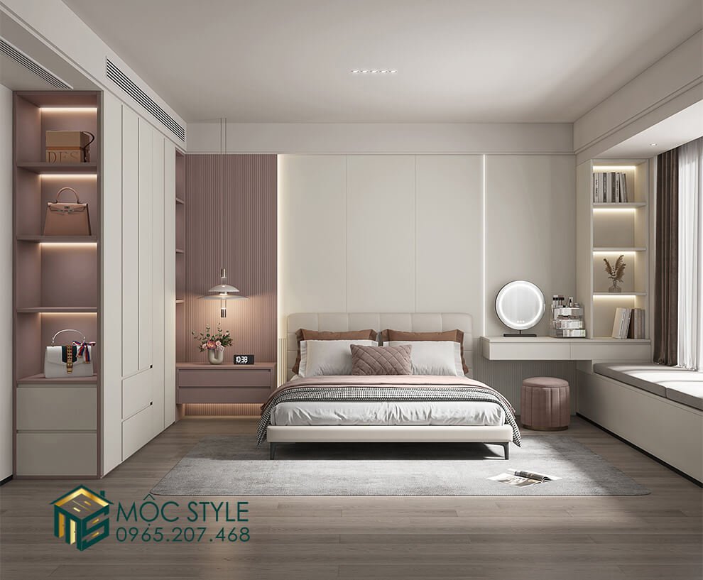 Mẫu thiết kế nội thất phòng ngủ PN25 màu hồng đẹp