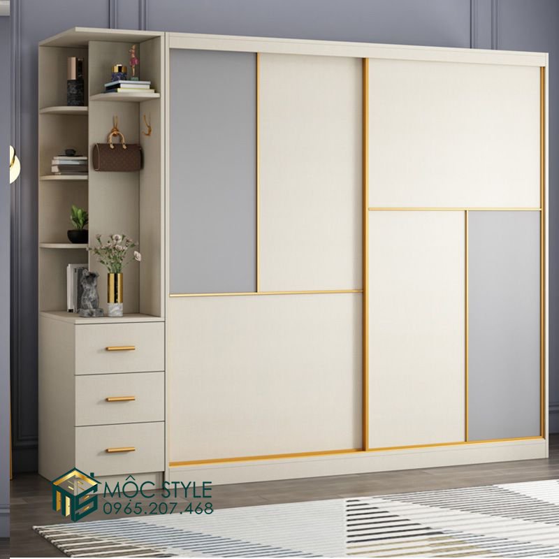 Tủ quần áo hiện đại với ngăn tủ trang trí tiện lợi Tủ quần áo hiện đại với ngăn tủ trang trí tiện lợi