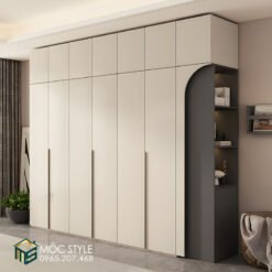 Tủ quần áo cánh mở màu be sữa phối màu ghi đậm nổi bật