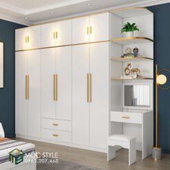 Thiết kế tủ quần áo TG69 cánh trắng viền vàng thanh lịch