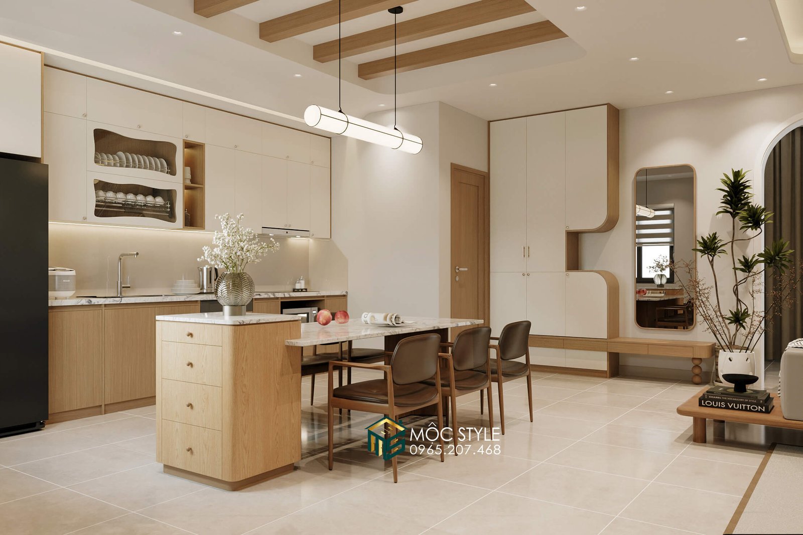 Thiết kế nội thất phòng bếp mộc mạc