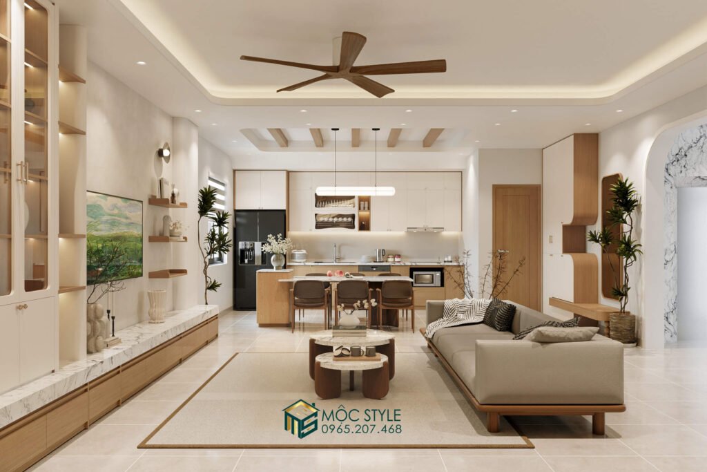 Thiết kế nội thất phòng khách liền bếp