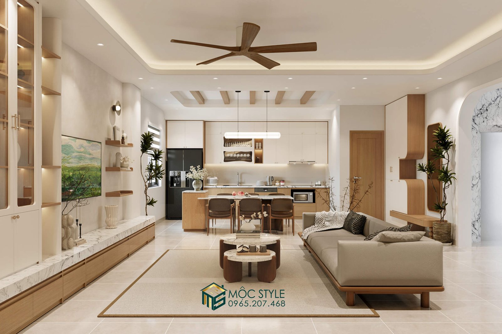 Thiết kế nội thất phòng khách liền bếp