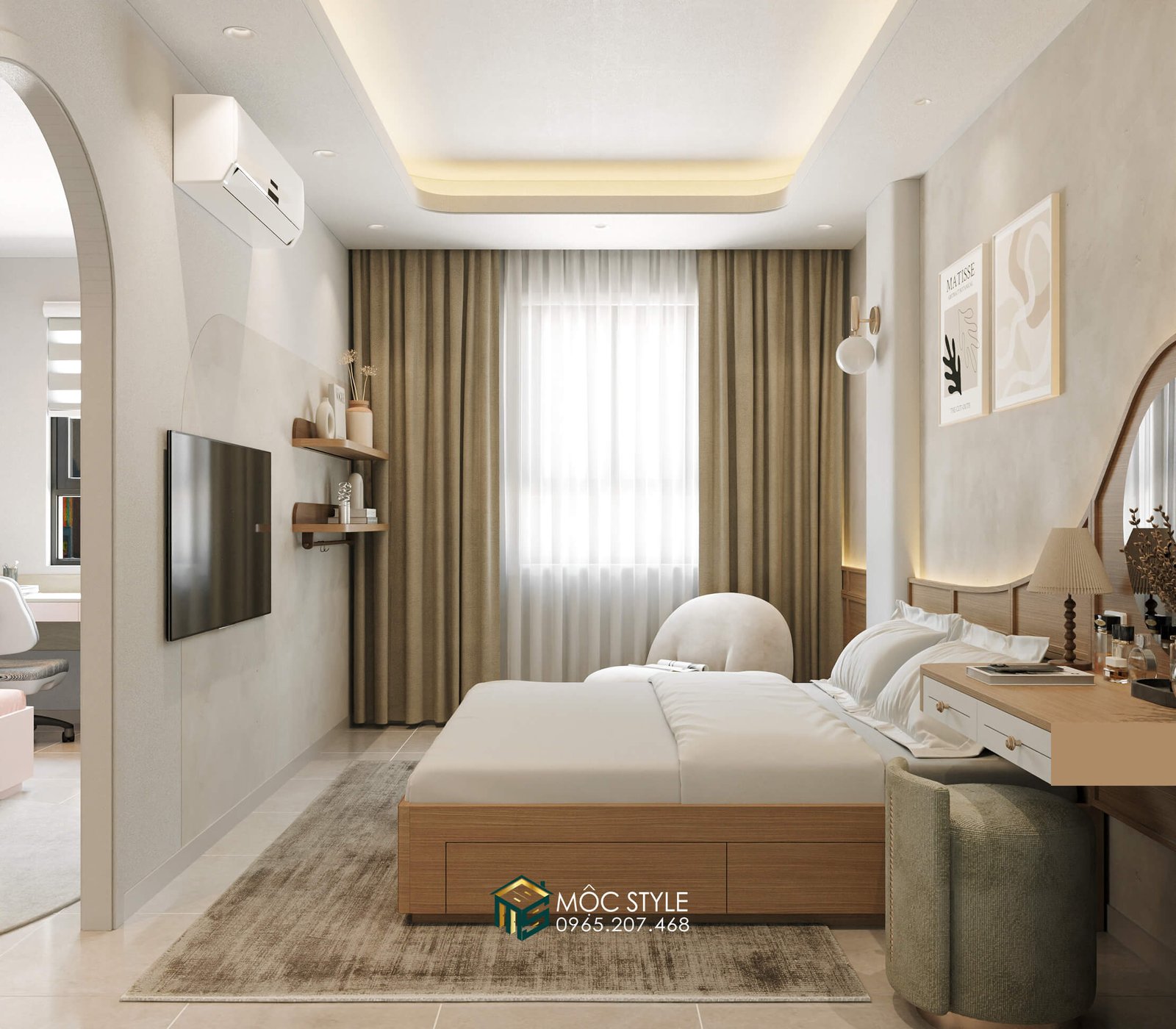 Thiết kế nội thất phòng ngủ master phong cách wabi sabi